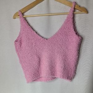 Ardene pink fuzzy cropped tank size Medium womens